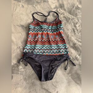 Women's Mossimo Aztec/Blue Takini Top and Blue Bikini Bottoms Size Medium